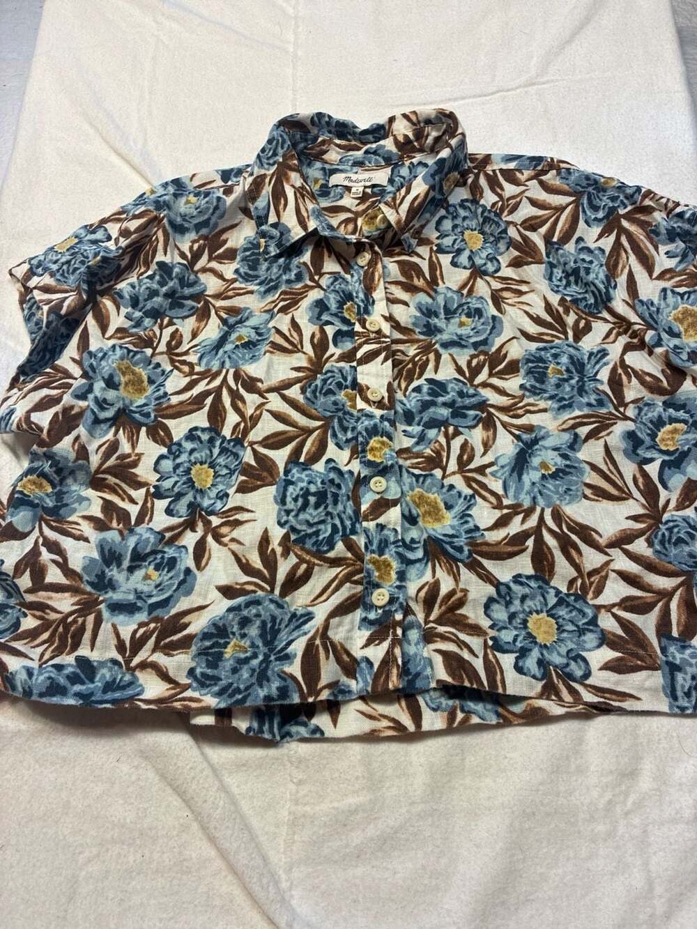 Madewell 100% Linen Floral Short Sleeve Button Down Shirt Size M